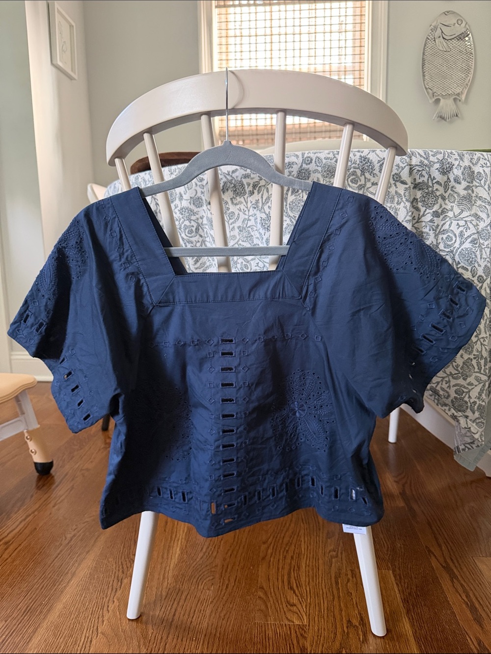 Joe’s Navy Eyelet Square-Neck Top